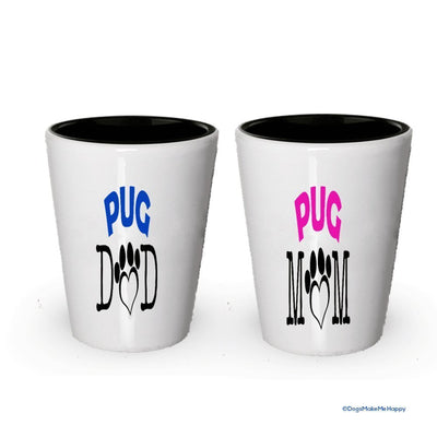 Pug Dad and Mom Shot Glass - Gifts for Pug Couple (4, Couple)